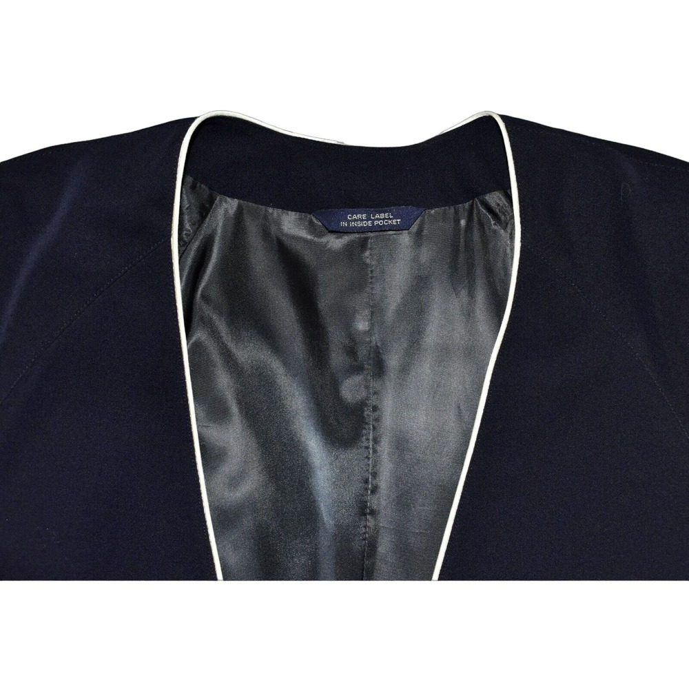 B0 BURBERRYS Navy Wool White Trim Single Button Collarless Jacket Blazer Size L - Picture 5 of 7